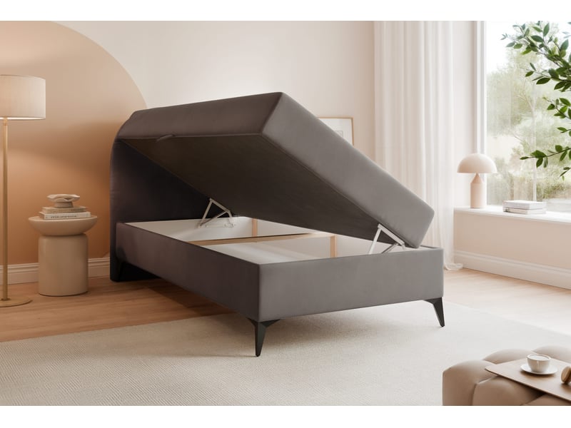  Lit coffre noelia - 90x200 cm - ouverture à gauche - avec matelas et surmatelas - gris foncé NOELIA - Conforama C