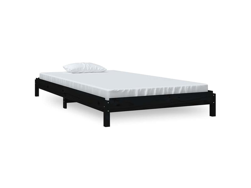  Lit simple- lit adulte -  lit empilable sans matelas noir 90x200 cm bois de pin massif  - Conforama A