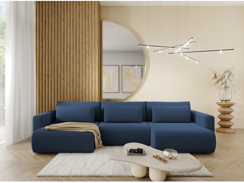  Canapé d'angle convertible 5 places welly u bleu  - Conforama D