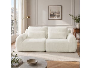 Canapé droit 2 places compact avec ports usb et poche latérale pour petit salon, appartement et chambre, en tissu beige