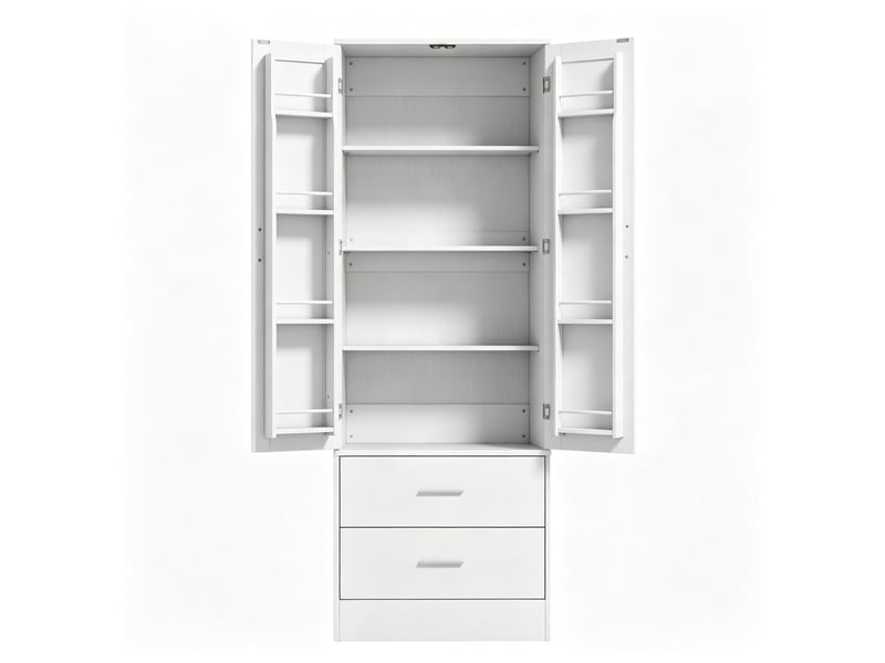  Buffet de cuisine blanc 2 portes, 2 tiroirs et 8 rangements à épices, 60 x 40 x 159 cm, idéal pour petits espaces  - Conforama A