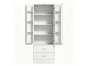 Buffet de cuisine blanc 2 portes, 2 tiroirs et 8 rangements à épices, 60 x 40 x 159 cm, idéal pour petits espaces