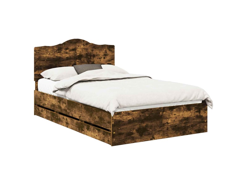Lit double- lit adulte - cadre de lit chêne fumé 135 x 190 cm bois ingénierie - Conforama A