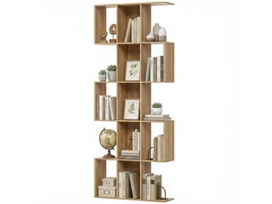 Bibliothèque en forme de s à 5 niveaux pour salon, chambre, bureau, 80 x 24 x 200 cm, chêne