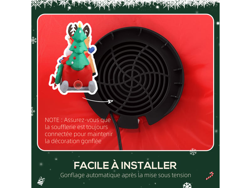  Père noël gonflable de 2,1 m sur traîneau avec deux rennes, décoration de gonflable noël avec lumières led intégrées  - Conforama E