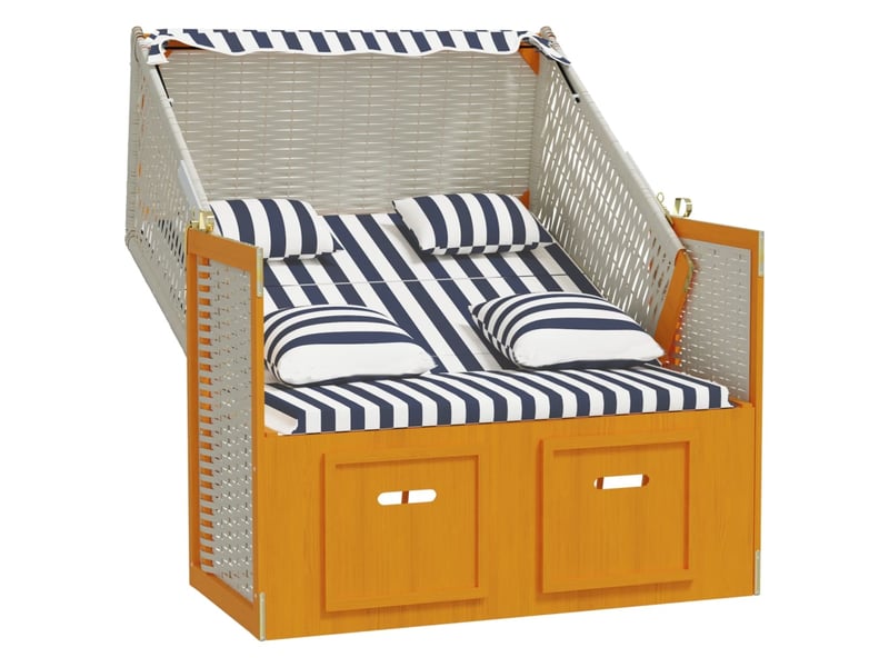  Strandkorb avec coussins résine tressée bois solide blanc bleu 02_0012174  - Conforama B