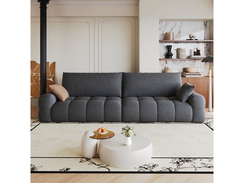 Canapé 260 cm en tissu texturé – canapé modulable profond avec assise confortable, mousse haute résilience, dossier rembourré, design moderne – gris - Conforama E