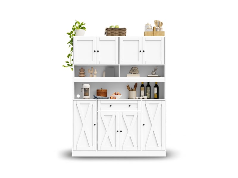  Buffet de cuisine - 140 x 40 x 185 cm - grand meuble de rangement avec tiroir, étagères réglables et prise - blanc crème  - Conforama A