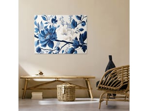 Tableau décoration murale impression sur toile fleurs abstrait bleu - 60x40 cm - tableau décoration murale chambre et salon