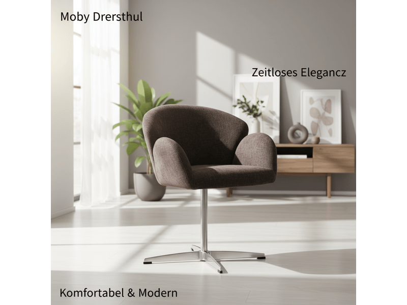  Chaise de salle à manger pivotante 360°, velours marron, acier inoxydable, 64x64x78 cm  - Conforama E