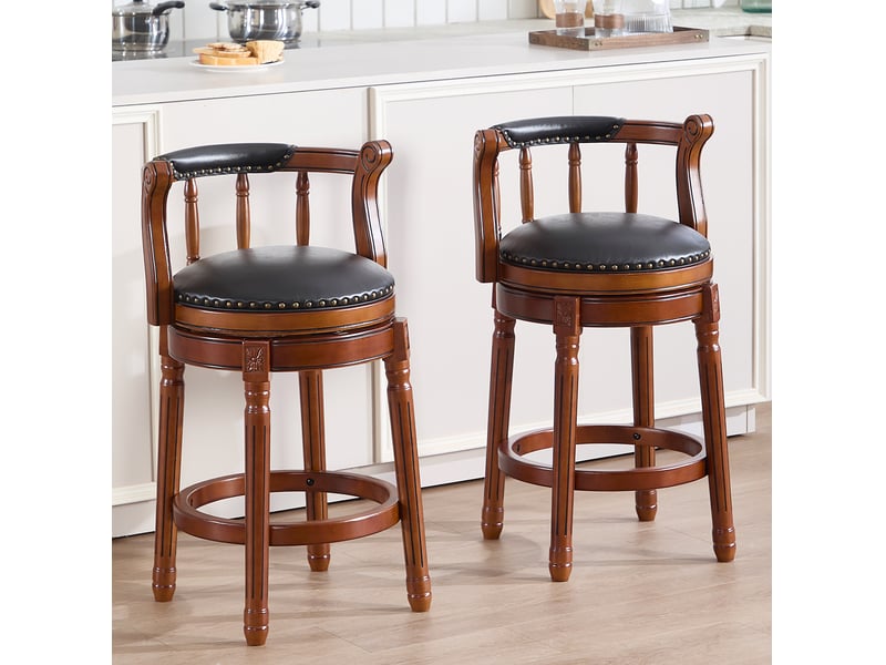  Tabouret de bar 54.8x54.8x96 cm pivotant à 360° avec dossier, bois, noir  - Conforama B