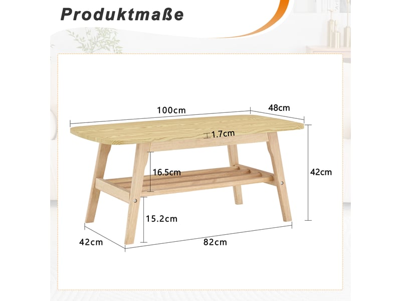  Table basse 100x48x42 cm à double niveau, grand espace de rangement, pour salon, appartement, bois, chic, couleur bois  - Conforama C