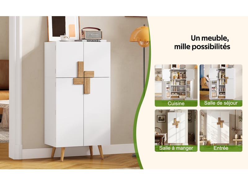  Colonne de cuisine avec 4 portes, étagères réglables et rangements de porte, pour cuisine, en mdf, 60×35×120 cm  - Conforama E