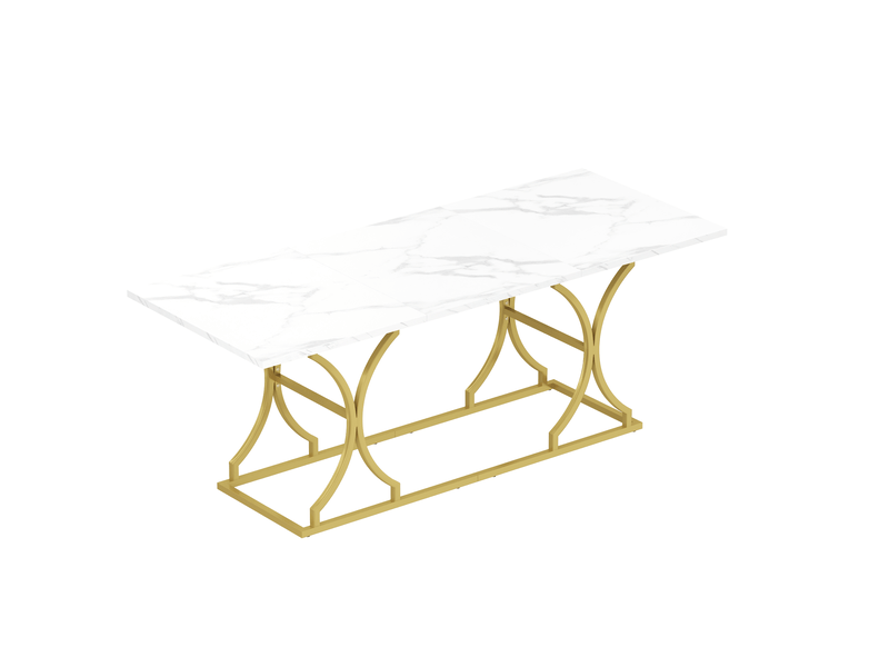  Table de salle à manger 200 x 80 cm blanche et dorée en mdf, avec pieds métalliques réglables, 8 à 10 personnes  - Conforama D