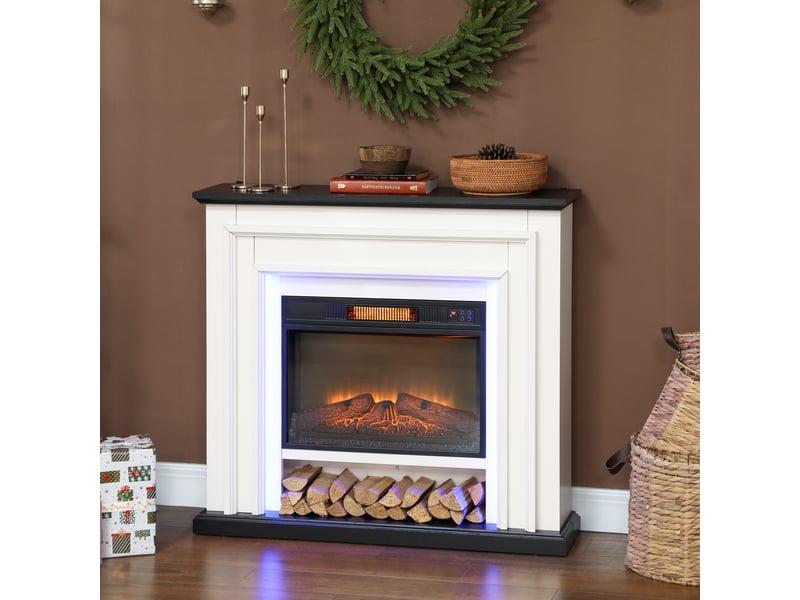  Cheminée électrique 1800 w noire, effet flamme 3d et éclairage led rgb, 105 x 27 x 97 cm  - Conforama D