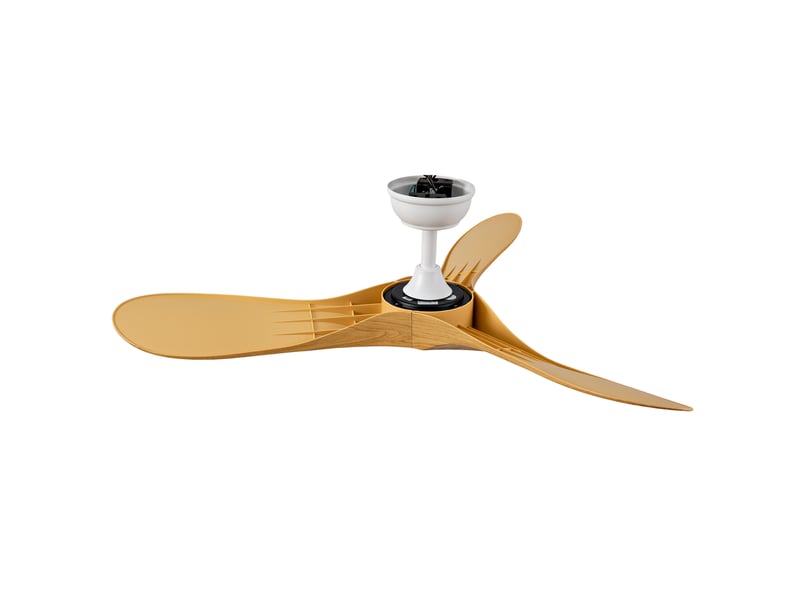  Ventilateur de plafond 107x107x38 cm avec télécommande 6 vitesses, 3 pales abs, moteur dc réversible, sans éclairage, blanc et naturel  - Conforama D