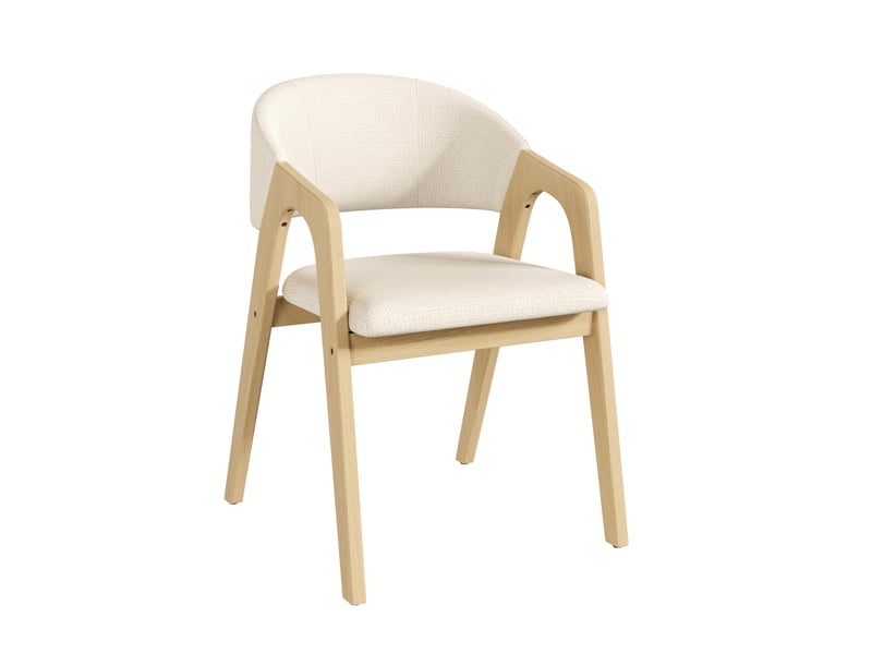 Lot de 6 chaises de salle à manger avec accoudoirs en lin beige et bois naturel - Conforama E