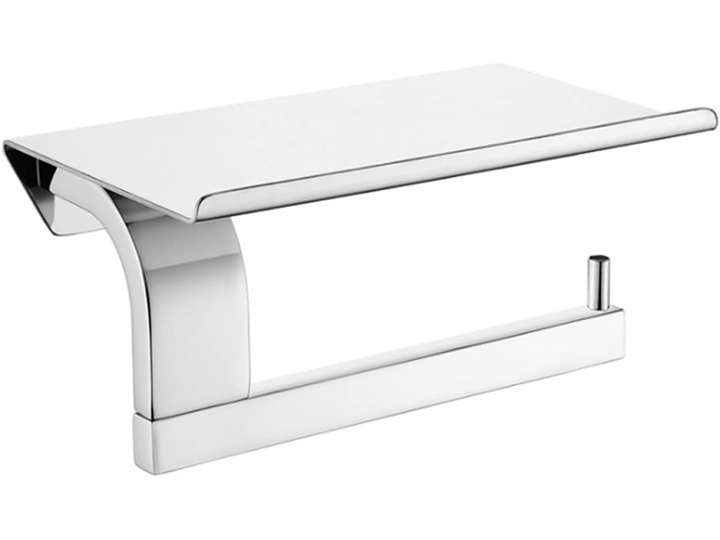  Porte-papier toilette avec étagères, porte-papier toilette mural pour salle de bain, acier inoxydable, chrome  - Conforama A