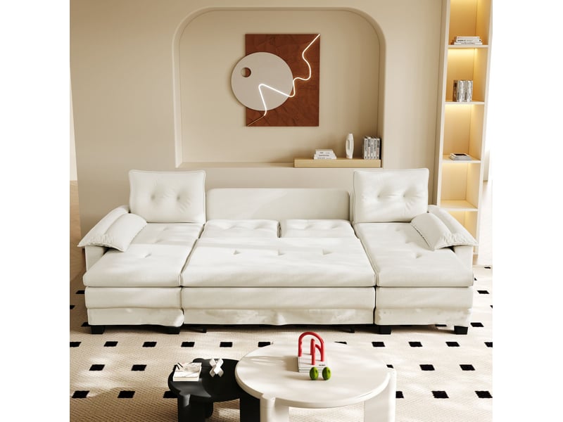 Canapé-lit modulable en u 278x127x87 cm avec ports usb en chenille beige sans matelas - Conforama B