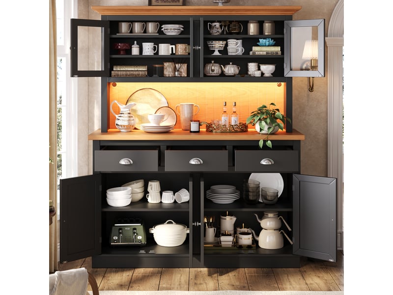  Buffet de cuisine 8 porte(s) 3 tiroir(s) - 140 cm noir led mdf  - Conforama B