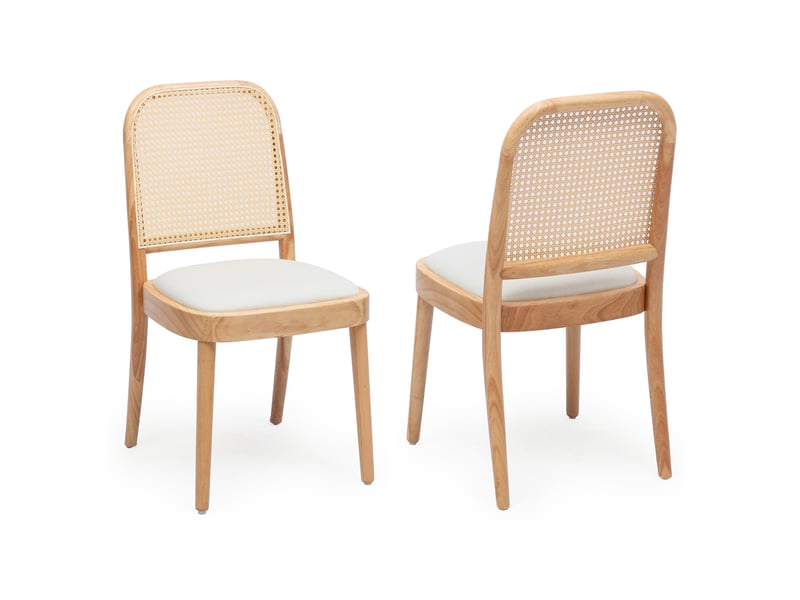  Lot de 2 chaises de salle à manger à dossier en rotin, bois et lin coloris naturel  - Conforama A