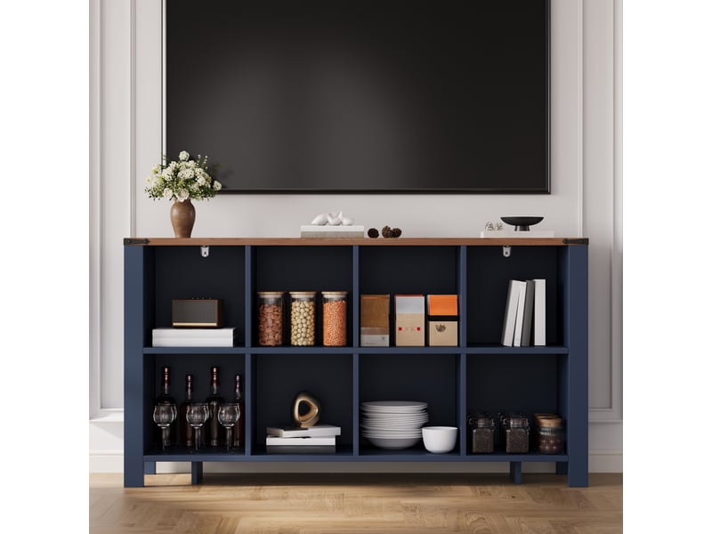  Buffet de rangement bleu meuble organisateur horizontal 8 compartiments 140x34x75 cm  - Conforama B