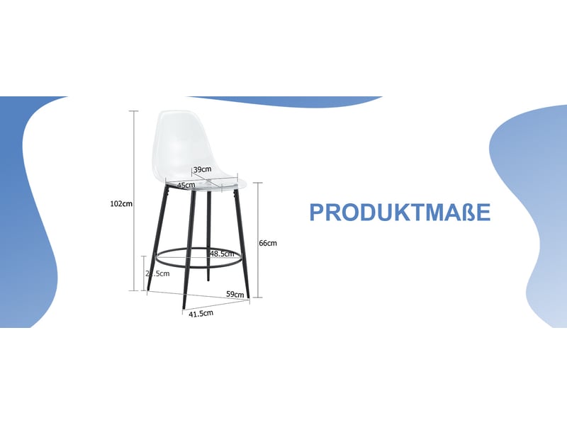  Lot de 2 tabourets de bar transparents, design flottant, piètement métal noir, hauteur 102cm  - Conforama W