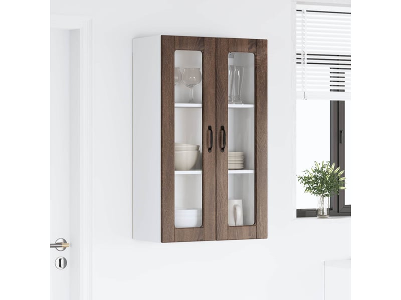  Meuble mural de cuisine, cabinet en verre mural chêne brun 60x31x100cm shl8188  - Conforama D