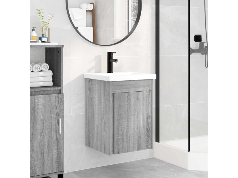  Meuble de rangement salle de bain avec robinet sonoma gris shl4326  - Conforama B