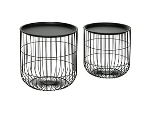 Tables basses gigognes rondes avec plateaux amovibles et rangement ouvert, style scandinave, en acier noir, salon