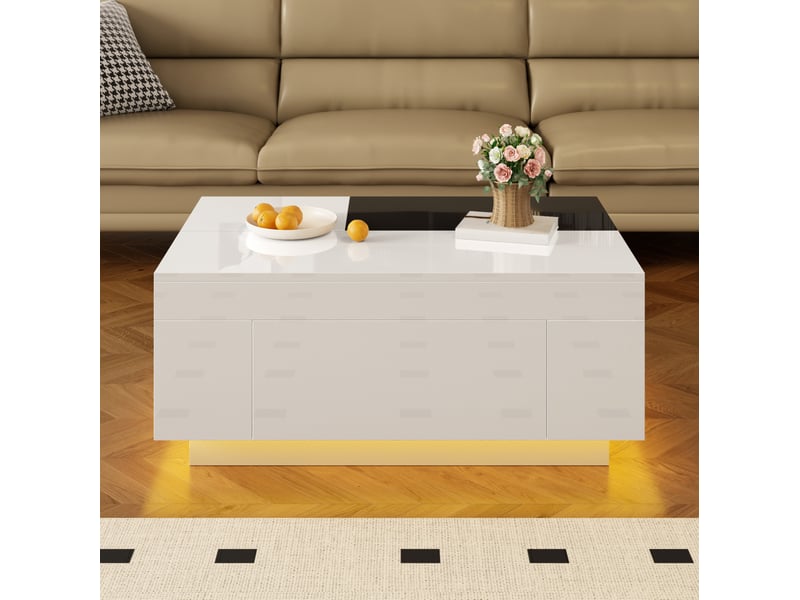 Table basse led avec 1 tiroir et plateau extensible pour salon, en mdf, noir et blanc, 80 × 50 × 35,5 cm - Conforama C
