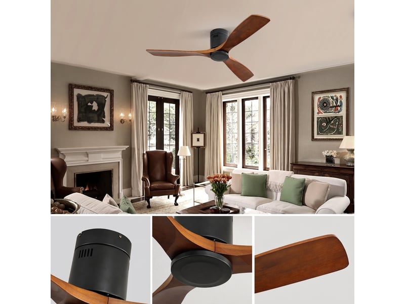  Ventilateur de plafond 132 cm bois sans lumière, moteur dc silencieux, réversible, télécommande 6 vitesses  - Conforama D