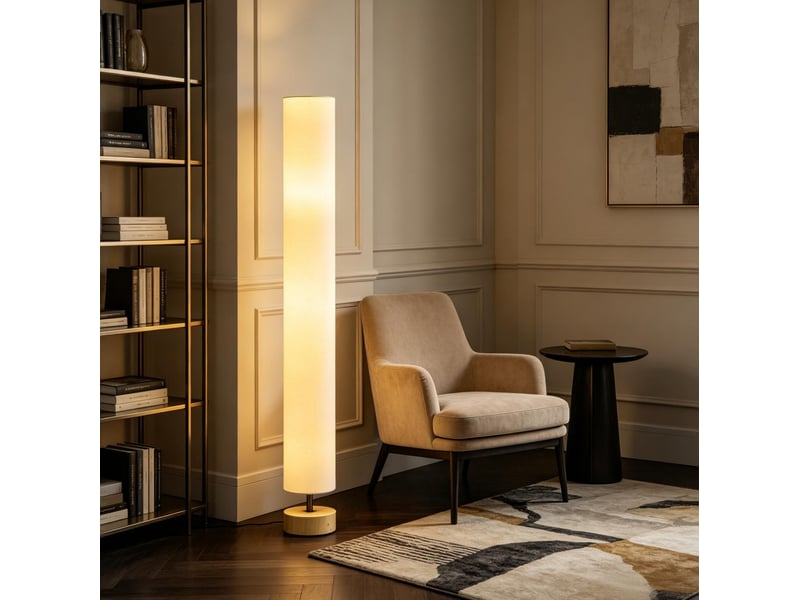  Lampadaire beige 120 cm avec abat-jour en lin, 2 douilles e27 et interrupteur au pied  - Conforama B