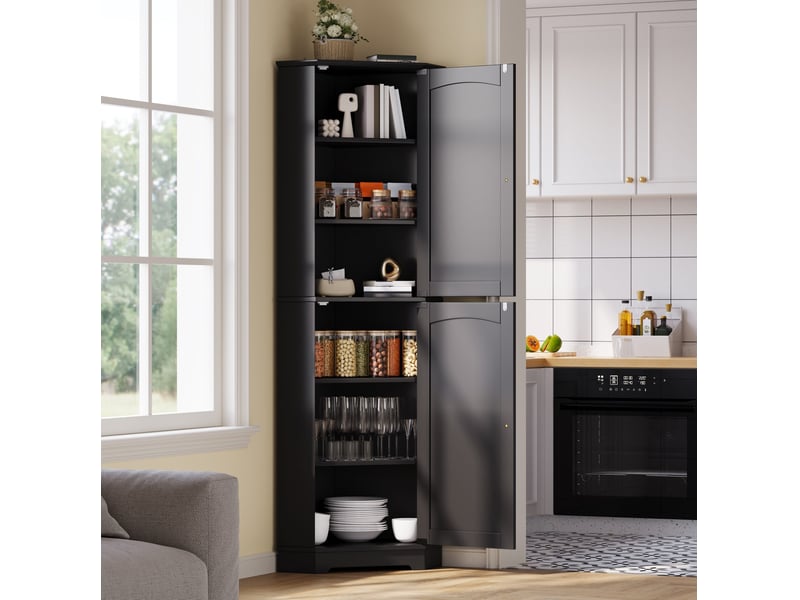 Armoire d'angle 42x42x166 cm à 2 portes et étagères réglables noire  - Conforama D