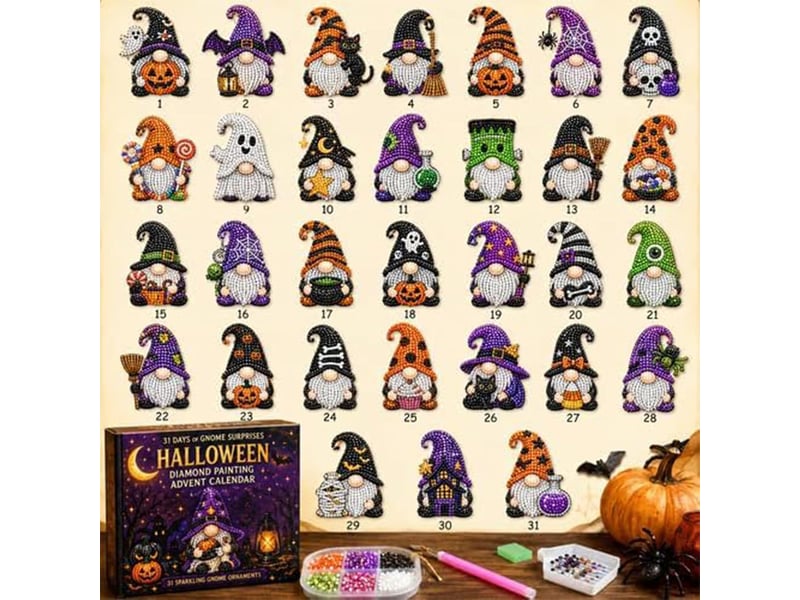  Calendrier de l'avent diamond painting 31 jours, gnomes halloween – kit diy complet, outils et perles inclus, déco maison  - Conforama D