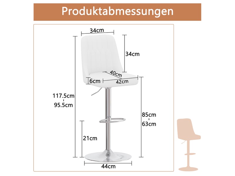 Lot de 2 tabourets de bar réglables,44x44 cm,similicuir et métal argenté,blanc - Conforama C