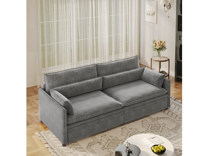  Canapé-lit tcqpz 3 places convertible 3-en-1 avec rangement chenille gris clair 206 x 91 x 86 cm  - Conforama C