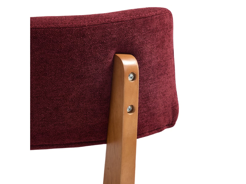 Lot de 2 chaises de salle à manger rembourrées avec dossier ergonomique et pieds en bois massif, tissu bordeaux - Conforama E