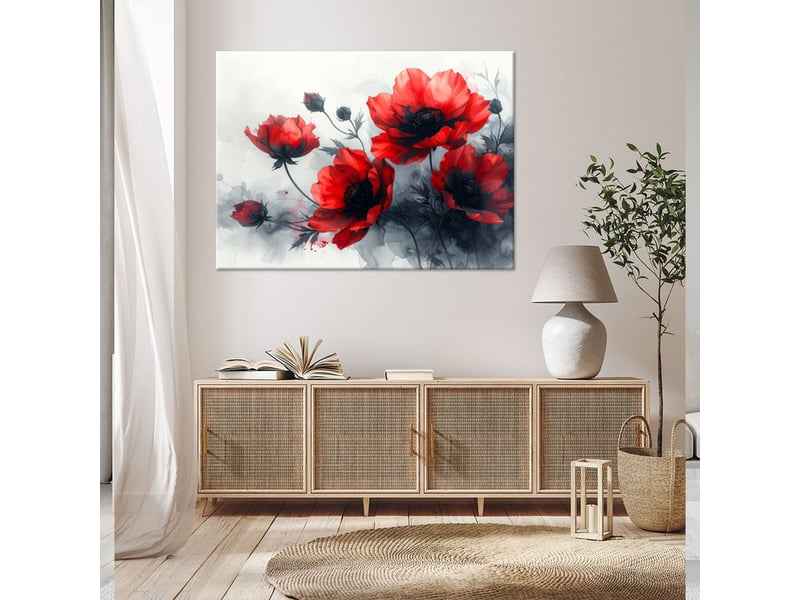 Toile imprimée, fleurs rouges dans une composition picturale expressive 100x70 1312610750 - Conforama B