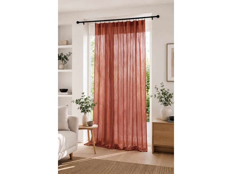 Rideau ajustable double gaze de coton 140 x 300 cm avec 8 anneaux pince gaïa terracotta hauteur modulable - Conforama A