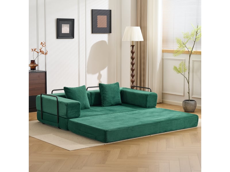 Canapé convertible, canapé-lit, en velours tricoté, vert foncé, pour salon, mobilier pour espace de vie, chambre - Conforama R