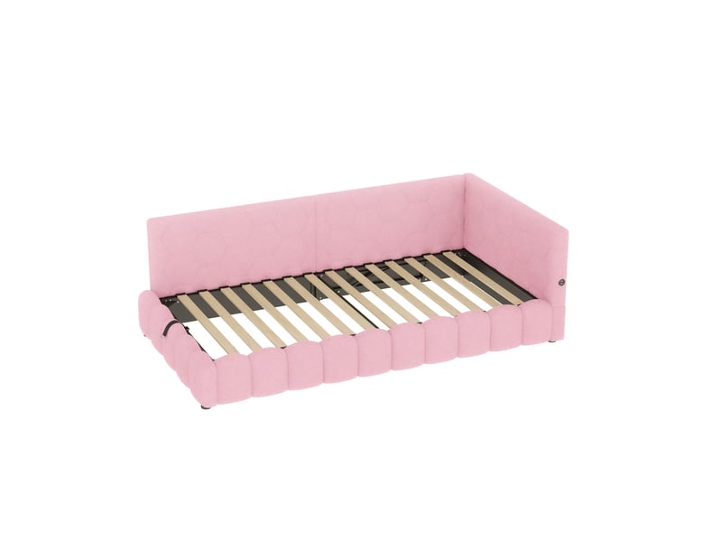 Lit d'enfant 90 × 200 cm, avec bande lumineuse led, port usb type-c, revêtement imitation feutre, rose - Conforama R