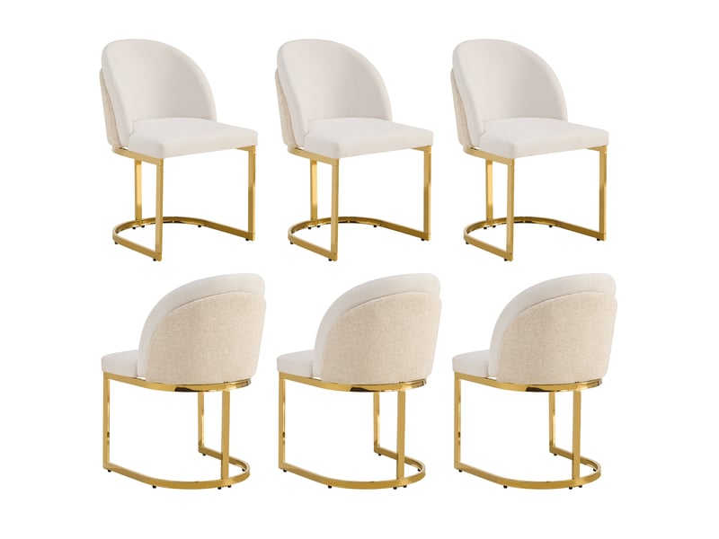  Chaises de salle à manger lot de 6 à dossier double  - pieds en métal doré, chenille - beige et doré  - Conforama A