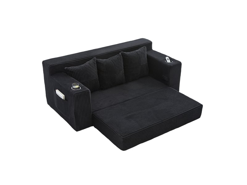  Canapé 3 places en velours côtelé, sans montage, design modulaire, porte-gobelets, rangements latéraux, 172×87×64 cm  - Conforama A