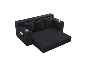 Canapé 3 places en velours côtelé, sans montage, design modulaire, porte-gobelets, rangements latéraux, 172×87×64 cm