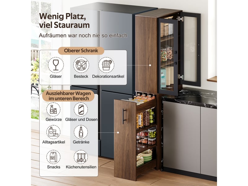  Colonne de cuisine 2 portes en verre et chariot coulissant 60x30x180 cm N635P48850809N - Conforama E
