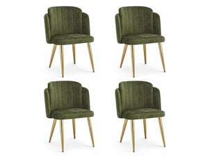 Lot de 4 chaises de salle à manger rembourrées vertes, dossier enveloppant incurvé, pieds métal doré, patins réglables, charge 125 kg, modernes