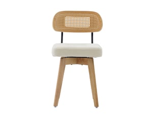Lot de 2 chaises de salle à manger pivotantes à 360° avec dossier en rotin tressé et assise rembourrée en chenille beige