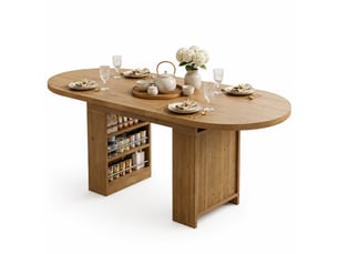 Table de salle à manger extensible 6 à 8 personnes avec niches en mdf, plateau 2,4 cm chêne