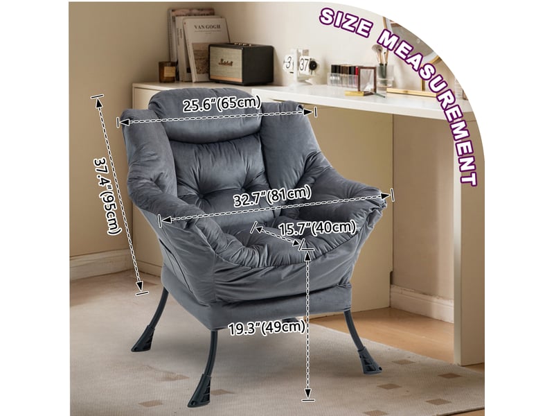  Fauteuil relax avec dossier haut, poche latérale et rembourrage en mousse, structure métallique gris foncé  - Conforama C